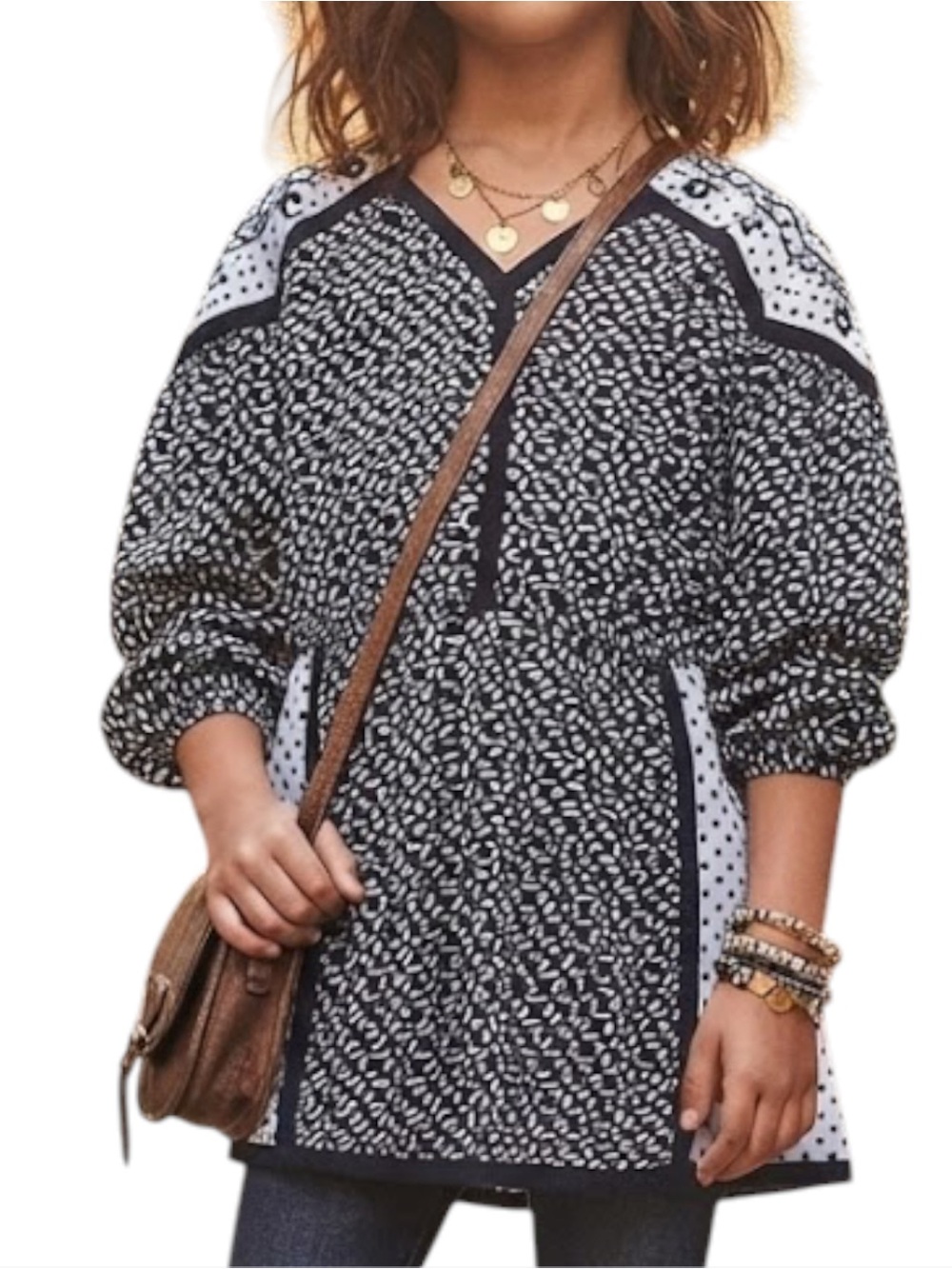 RIVER ISLAND Girls Boho Geo Print Tunic Dress Black Long Sleeve Size 5-6Y